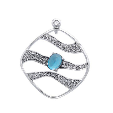 Contemporary Silver Pendant with Wave Motif Gemstone TPD3493 - Jewelry